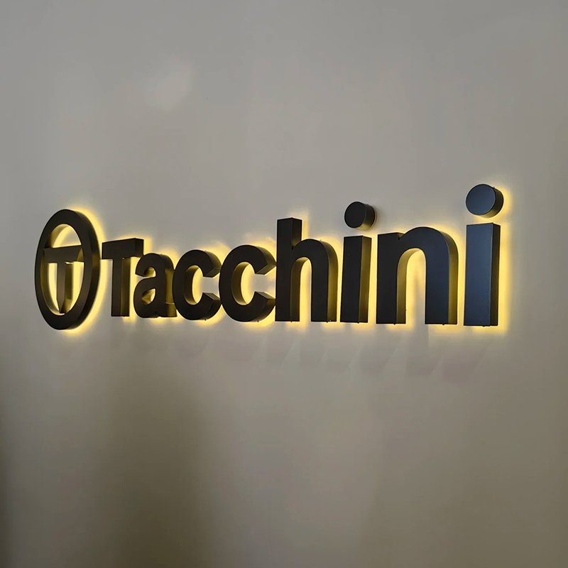 Glowing Wall Mounted Laser Cut Illuminated 3D Golden Stainless Steel LED Channel Letters Backlit Storefront Logo Sign from EZD