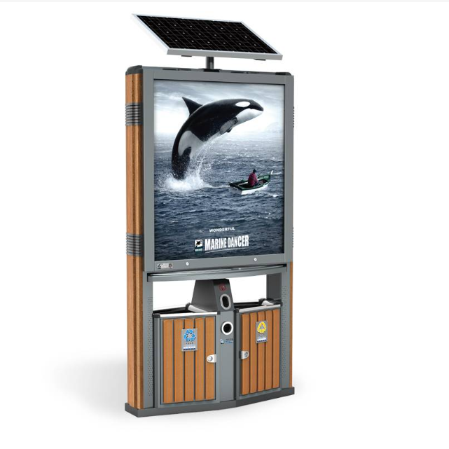 Advertising Commercial Trash Bin Products Public Area Street Recycle bins With LED Light Box Display Board Waste Can