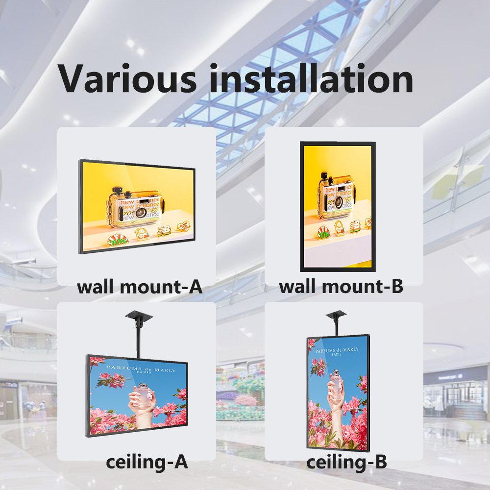 65 inch digital menu board Coffee shop clothes store wall hanging advertising machine showing menu board 2500nits display screen
