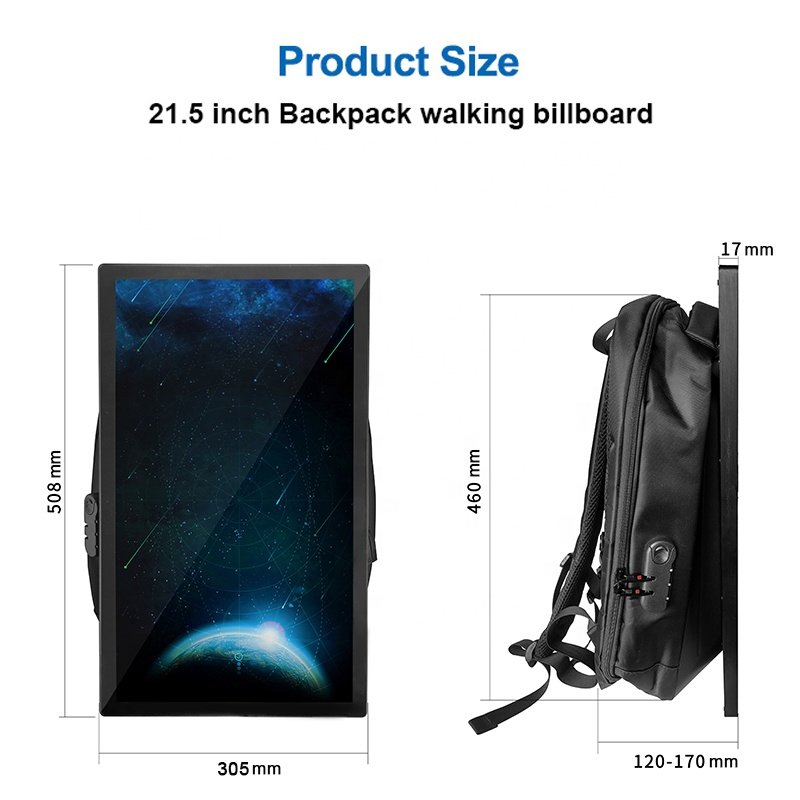 Hot Sale Waterproof 21.5-Inch LCD Backpack Walking Billboard for Advertising with Wifi control