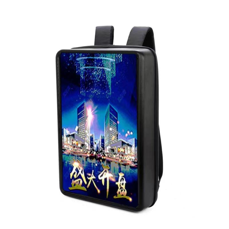 Outdoor Waterproof 21.5 Inch Advertising LCD Smart Human Walking Backpack Food Delivery Digital Backpack with LCD Screen