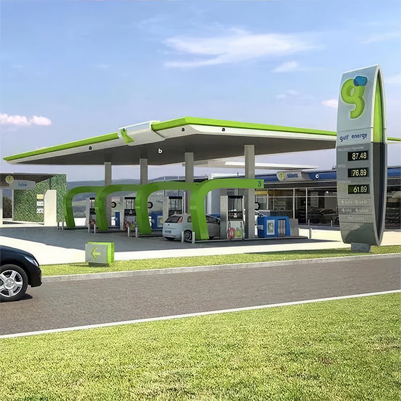 Advertising Outdoor Custom Led Luminous Steel Structure Gas Station Canopies For Sale