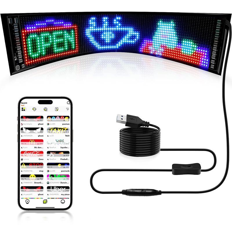 USB smart app control scrolling led sign board rgb flexible led screen app controlled led advertising display board for car