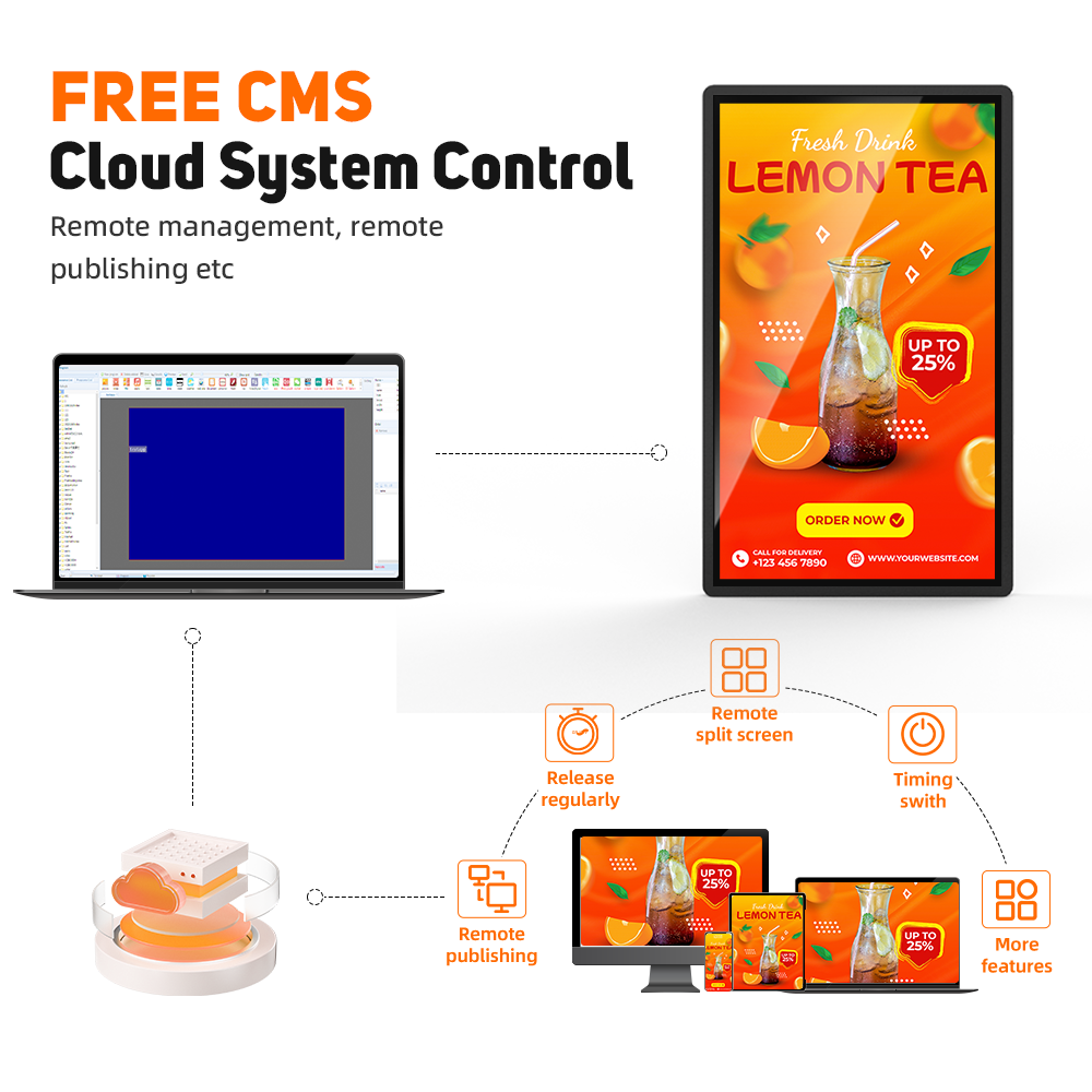 MWE USA Stock Android Digital Signage Displays System Retail Window Display for QSR Restaurant Supports Digital Menu Boards