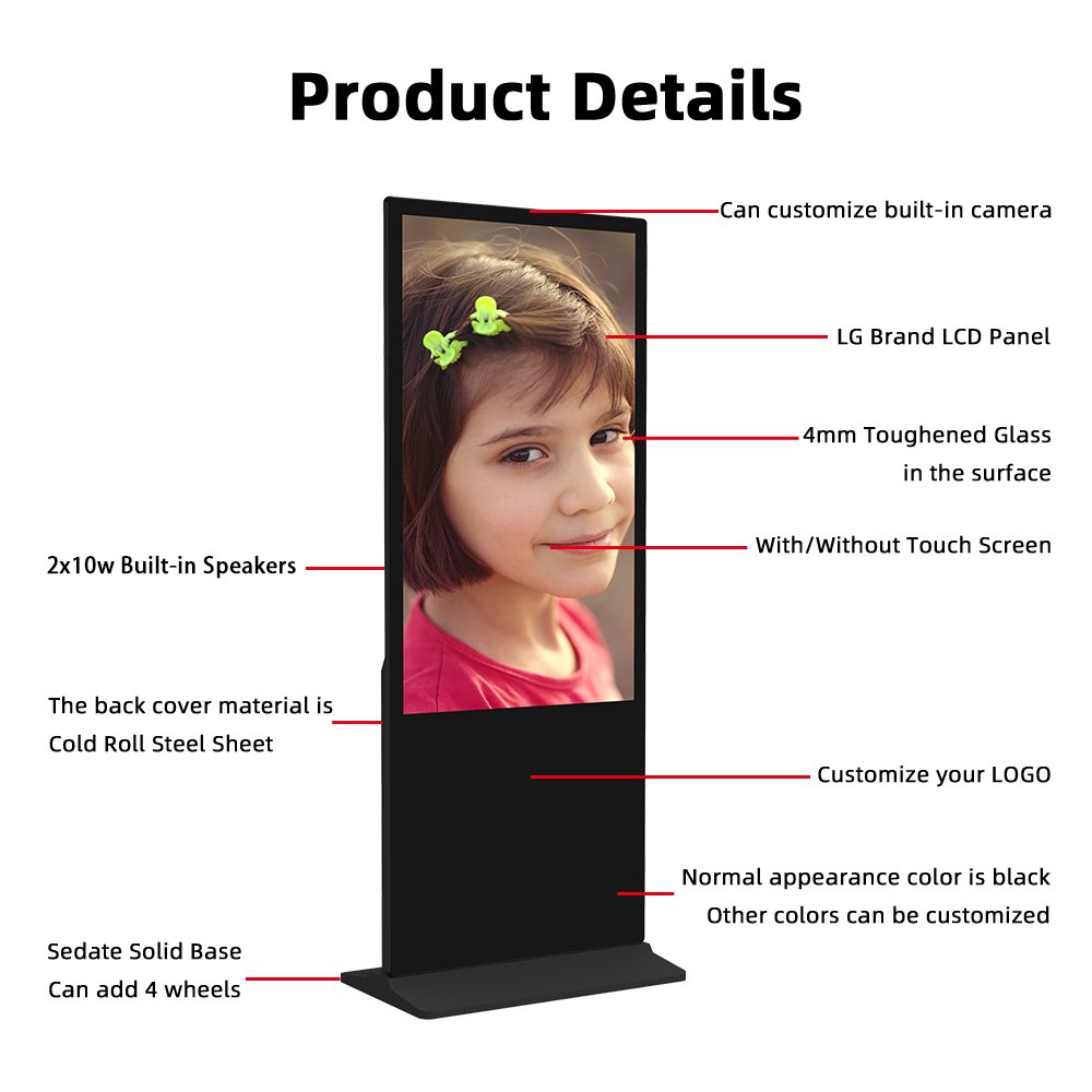 43 55 Inch Indoor Digital Signage Freestanding LCD Touch Screen Kiosk Indoor Floorstand Advertising Display