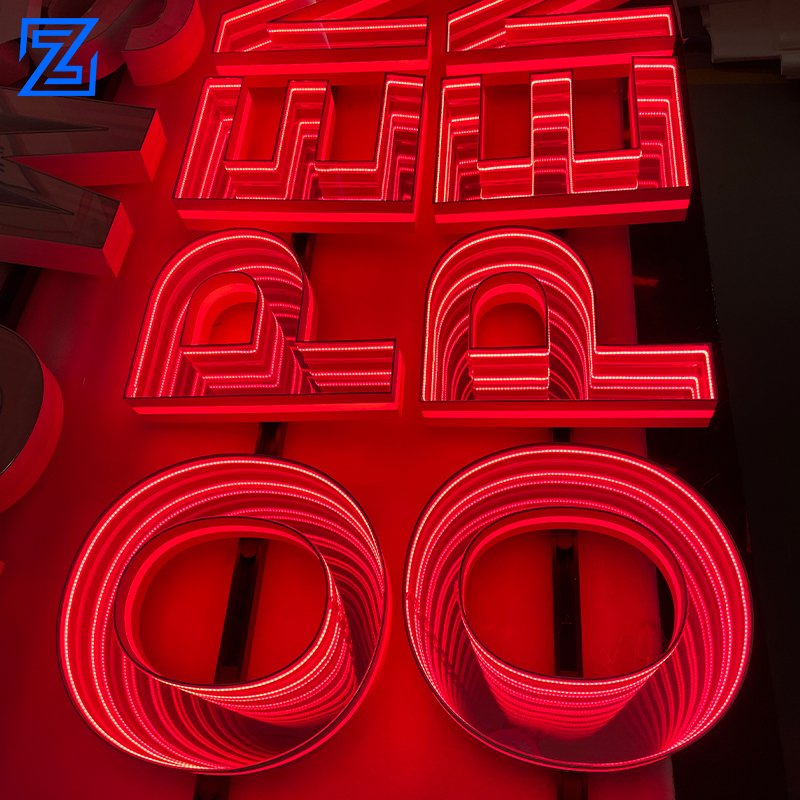 Custom Advertising Logo 50x50cm Square Wall Led Infinity Mirror Sign Lighted Box Signs For Store Decoration