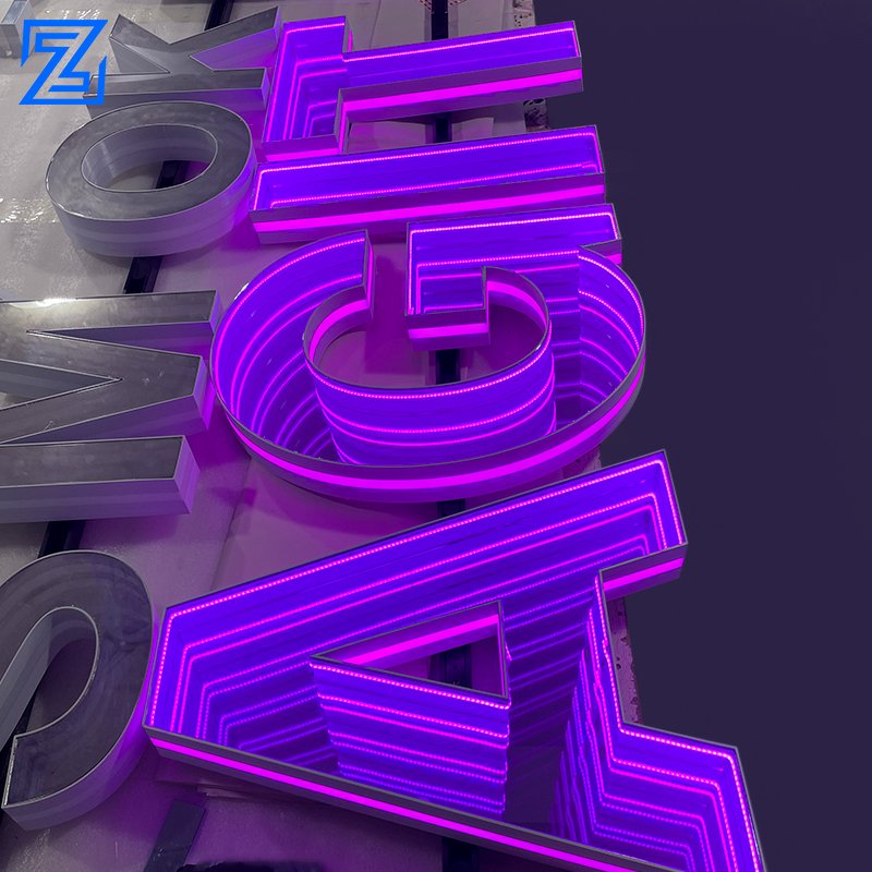 Custom Advertising Logo 50x50cm Square Wall Led Infinity Mirror Sign Lighted Box Signs For Store Decoration