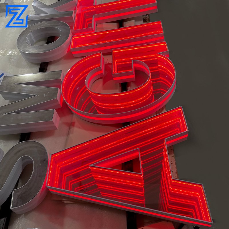Custom Advertising Logo 50x50cm Square Wall Led Infinity Mirror Sign Lighted Box Signs For Store Decoration