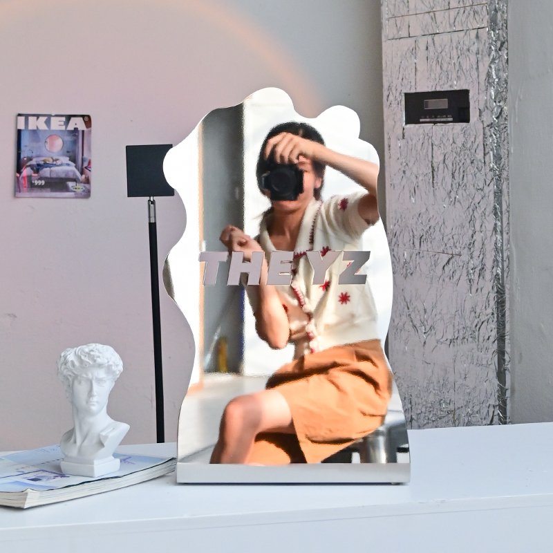 Personalized design 3mm stainless steel mirror floor standing billboard, single sided L-shaped floor standing display board