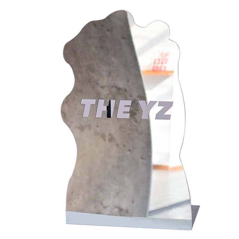 Personalized design 3mm stainless steel mirror floor standing billboard, single sided L-shaped floor standing display board