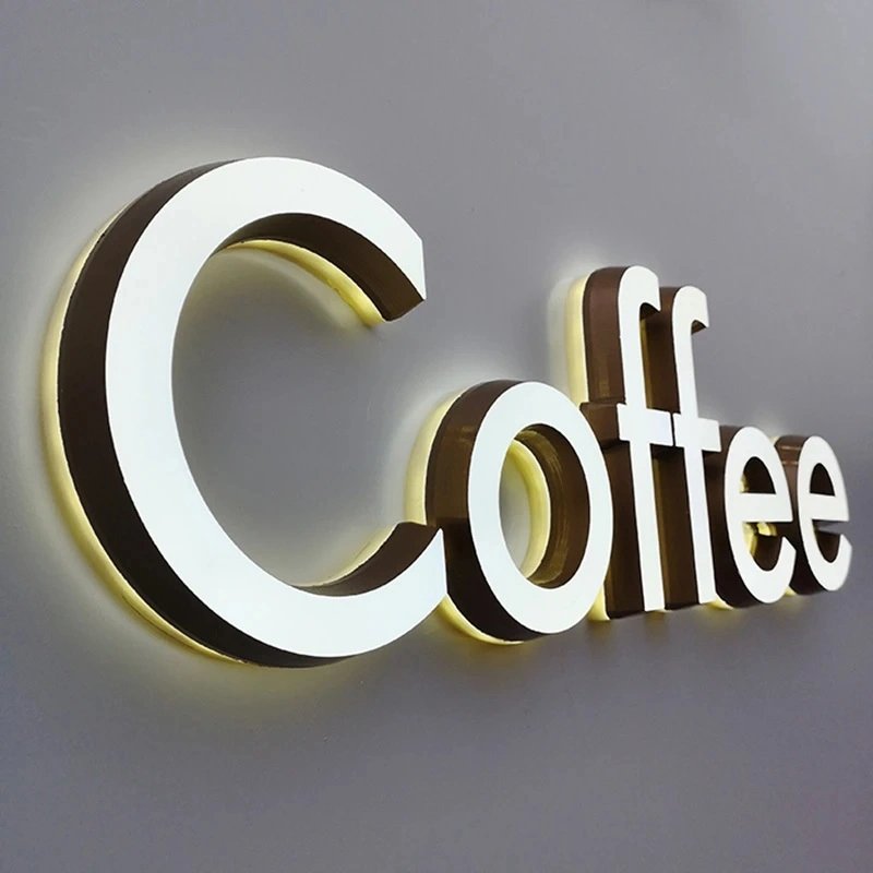 Wall Neon Indoor 3d Lit Letter Illuminated Channel Letters Sign Board Led Advertisement Outdoor Backlit Led Golden Acrylic Sign