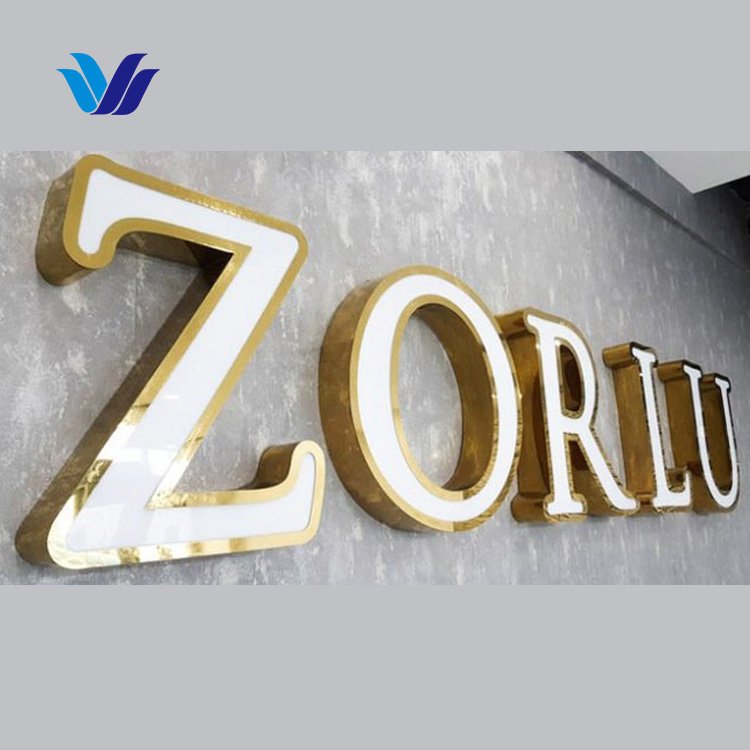 Hongsen Customized Outdoor Building Facade LED Advertising Sign Front Light Metal Letter Logo Golden 12 40 Adaptor Small Sign