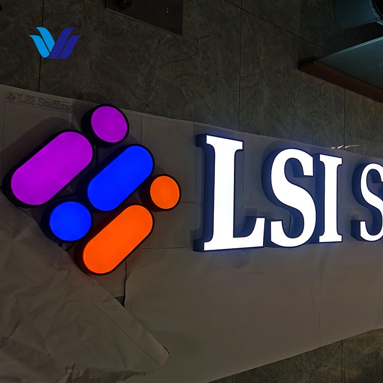 Hongsen Customized Outdoor Building Facade LED Advertising Sign Front Light Metal Letter Logo Golden 12 40 Adaptor Small Sign