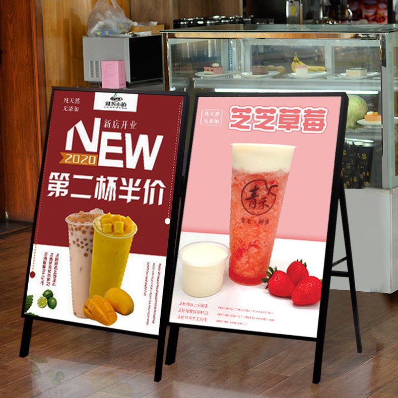 outdoor single side black steel a frame poster advertising pavement sidewalk sign display promotion led board
