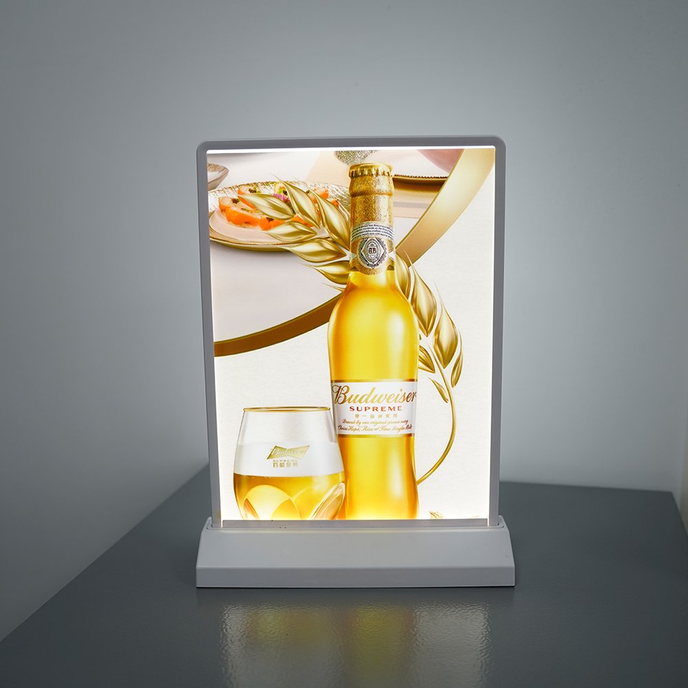 Rechargeable LED A4 A5 Table Top Menu Board for Restaurants Slim Double Sided Advertising Sign with Rechargeable Battery