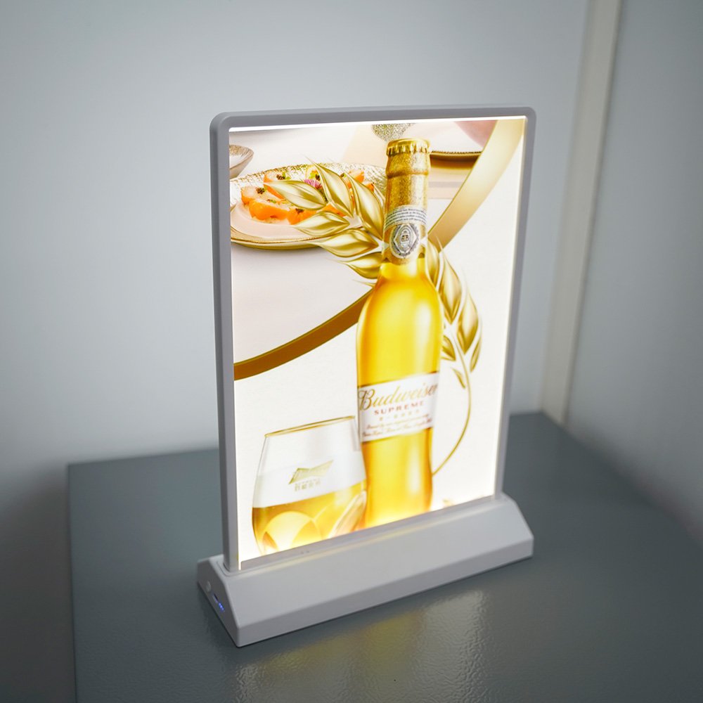Rechargeable LED A4 A5 Table Top Menu Board for Restaurants Slim Double Sided Advertising Sign with Rechargeable Battery