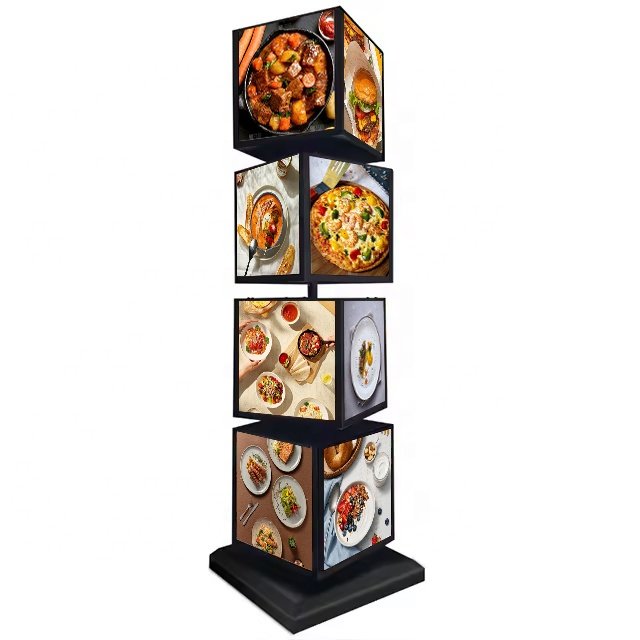 4-Sided Illuminated Signs Outdoor Advertising Menu Board Rotating Led Light Box Display For Restaurant Coffee Shop
