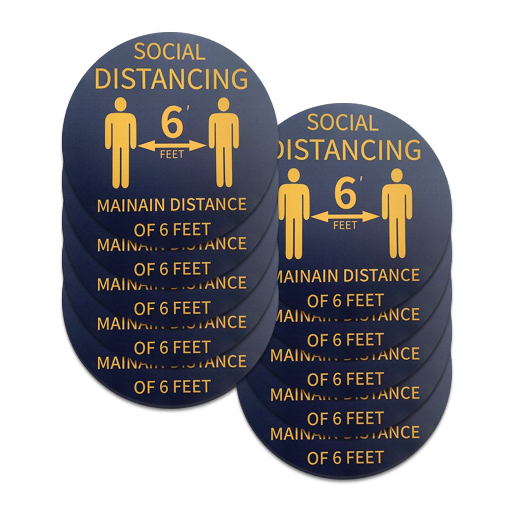 Custom Adhesive Die Cut PVC Fluorescent Vinyl Tiles Social Distancing 'Stand Here' Floor Sticker Custom Advertising Boards
