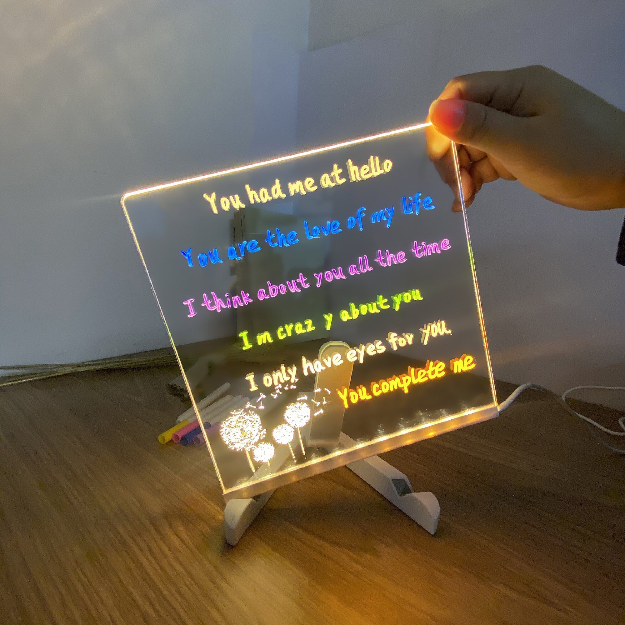 Luminous Note Board Acrylic Erasable Memo Portable Writing Board For Office School Home LED Acrylic Message Board