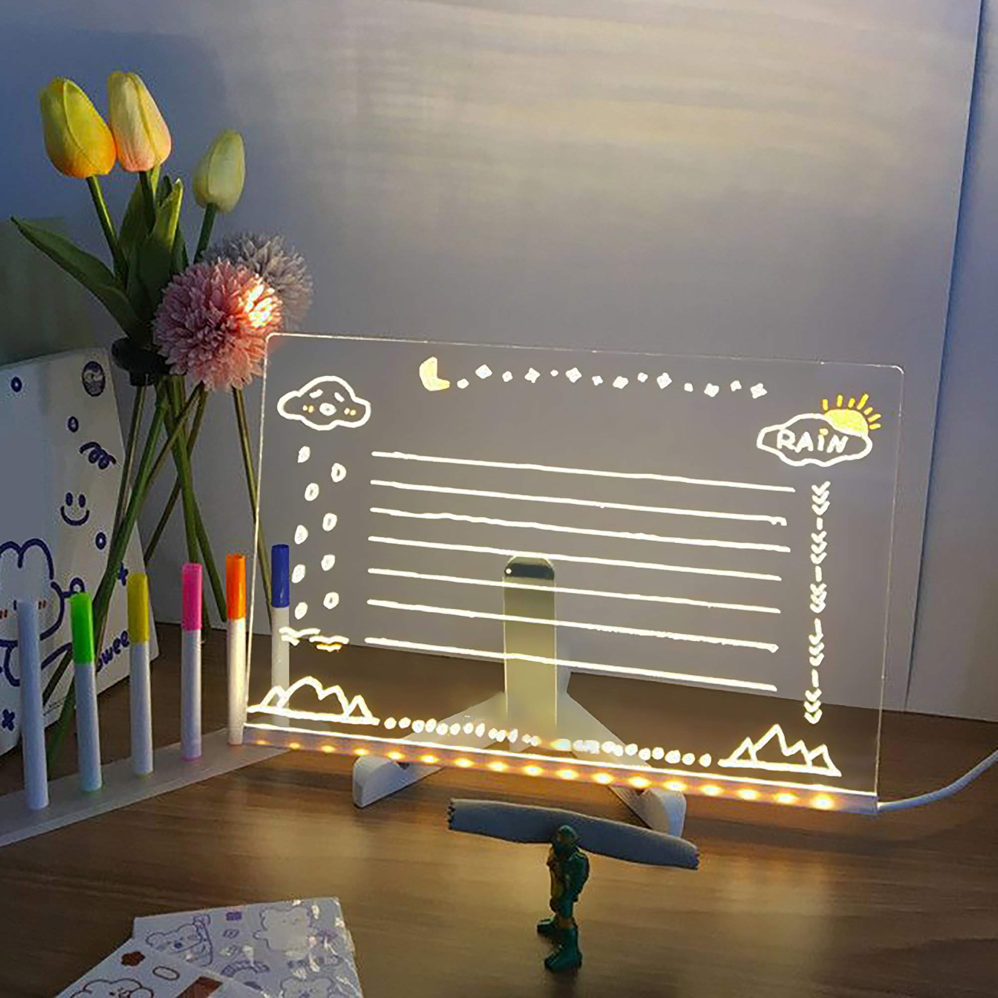 Luminous Note Board Acrylic Erasable Memo Portable Writing Board For Office School Home LED Acrylic Message Board