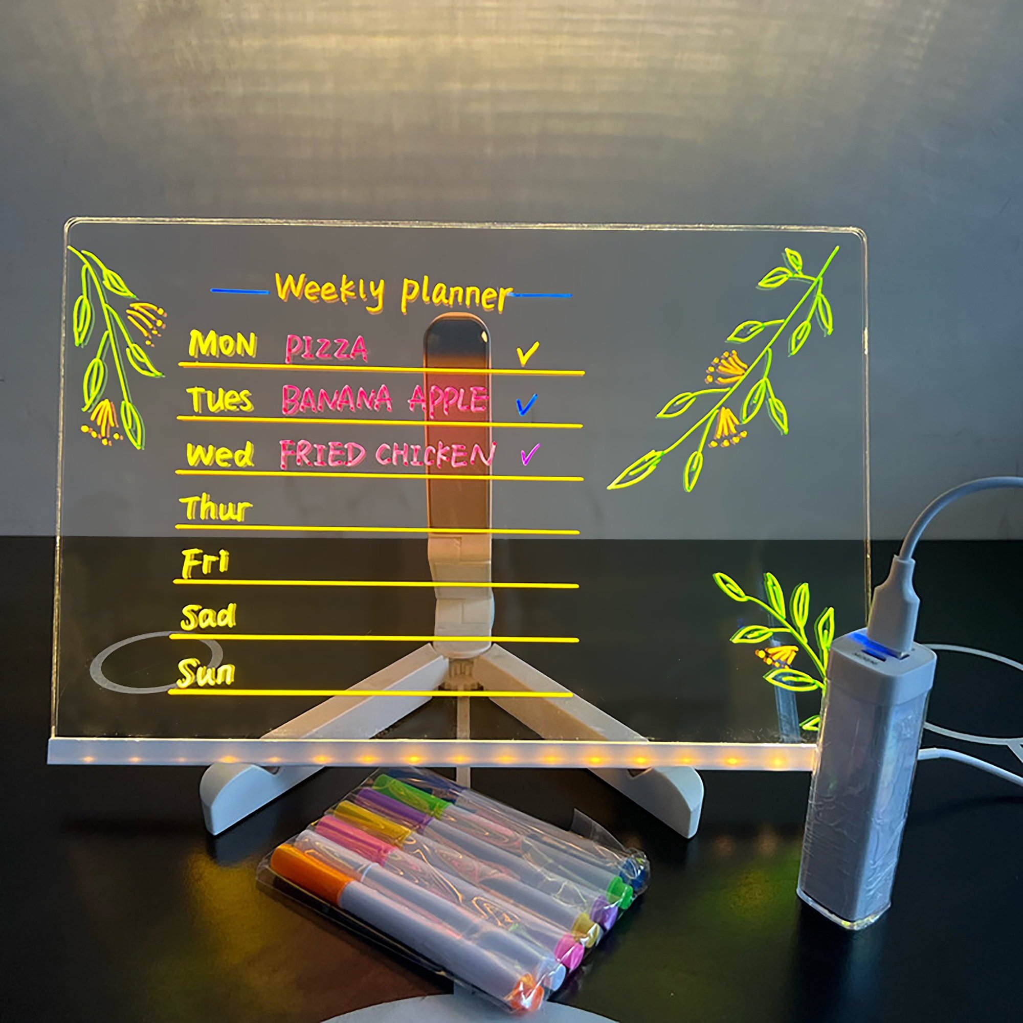 Luminous Note Board Acrylic Erasable Memo Portable Writing Board For Office School Home LED Acrylic Message Board