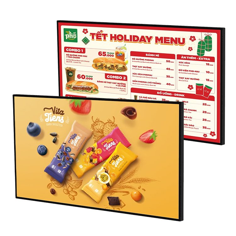 HUSHIDA Ultra Thin High Resolution Wifi Wall Mounted Display screen Commercial LCD Advertising Display Menu Board Manufacturer