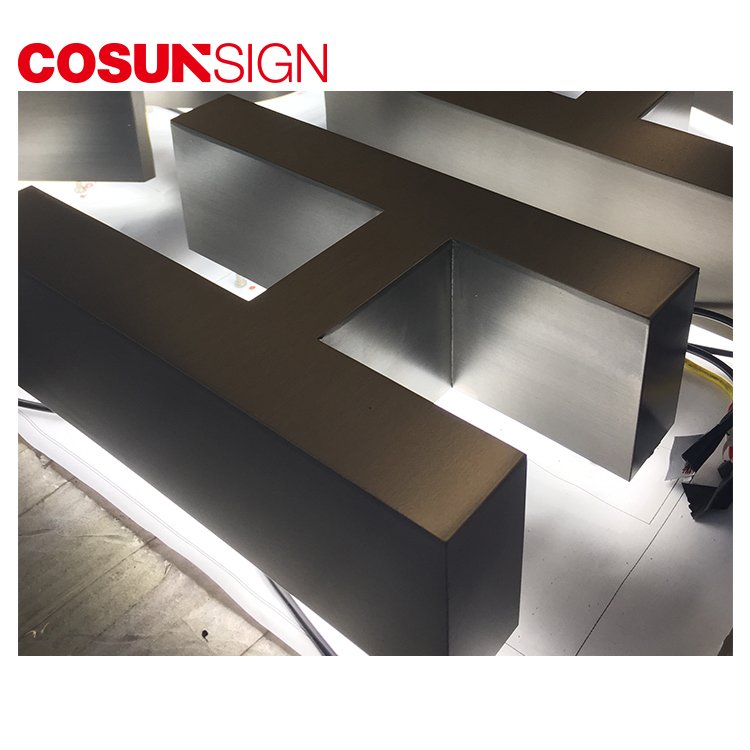 Outdoor illuminated back lit stainless steel advertising board