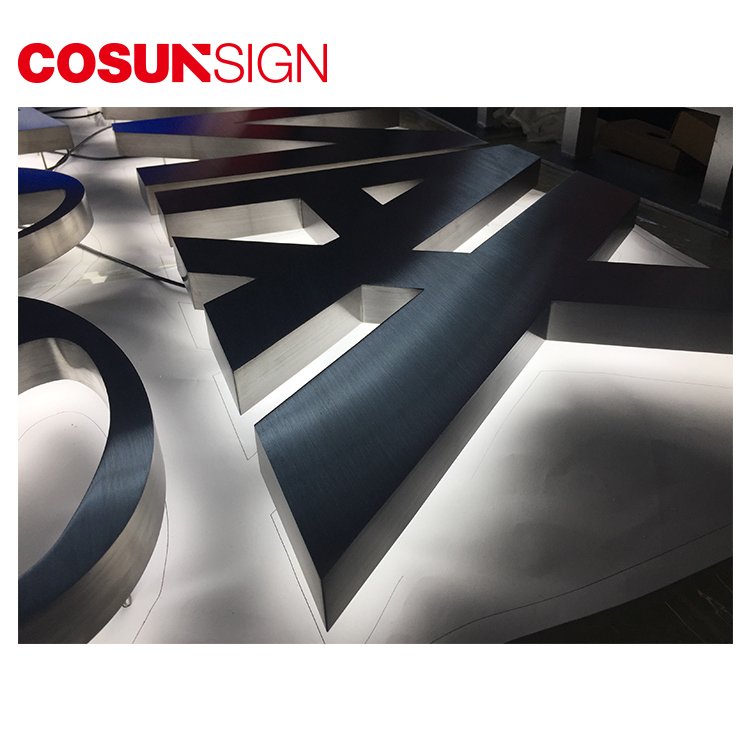 Outdoor illuminated back lit stainless steel advertising board