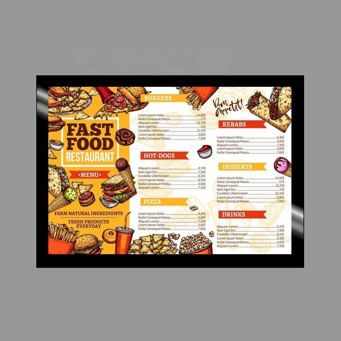 Wall Mounted Fast Food Restaurant Cafe Order Menu Board Aluminum Frame Magnetic Advertising Led Light Boxes