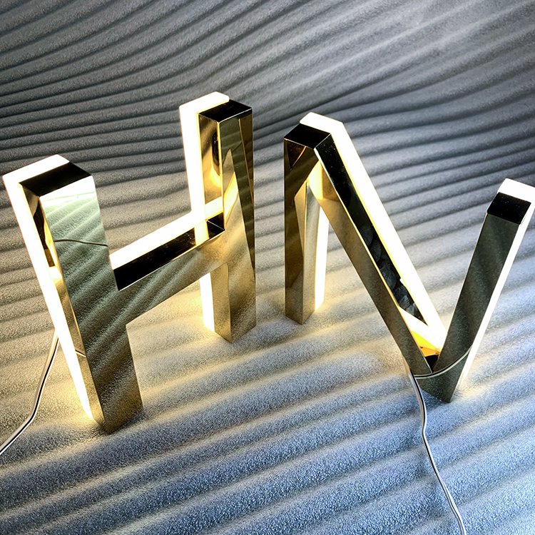Custom Gold 3d logo led channel letters sign outdoor led light 3d letter shop store front signs Backlit letter business led sign