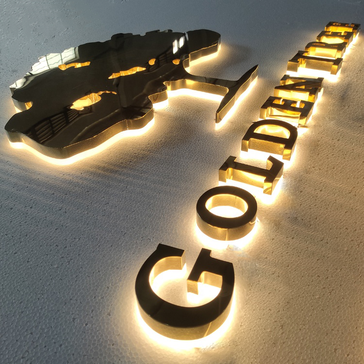 Custom Gold 3d logo led channel letters sign outdoor led light 3d letter shop store front signs Backlit letter business led sign