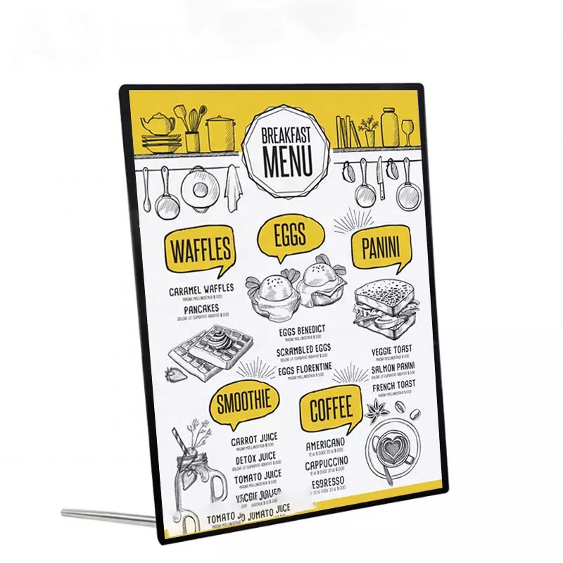 Direct Factory High Brightness Restaurant Marketing Tabletop LED Menu Display Aluminum Alloy Profile Poster Advertising Sign