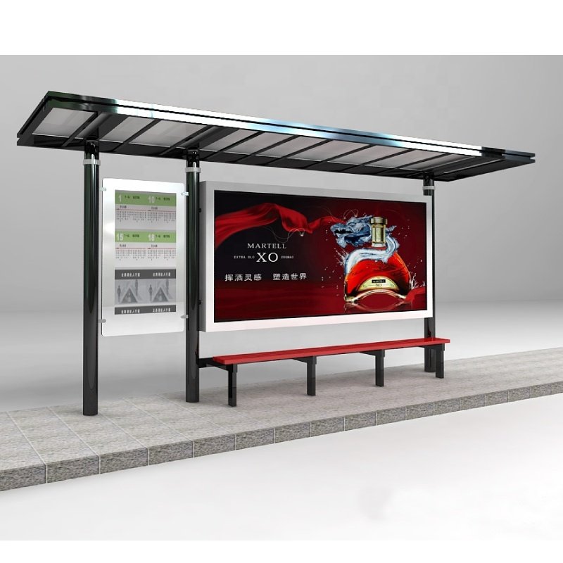 Outdoor Solar Power Bus Station Galvanized Steel Aluminum Solar LED Advertising Box Bus Shelter Solar Panel Bus Shelter Design