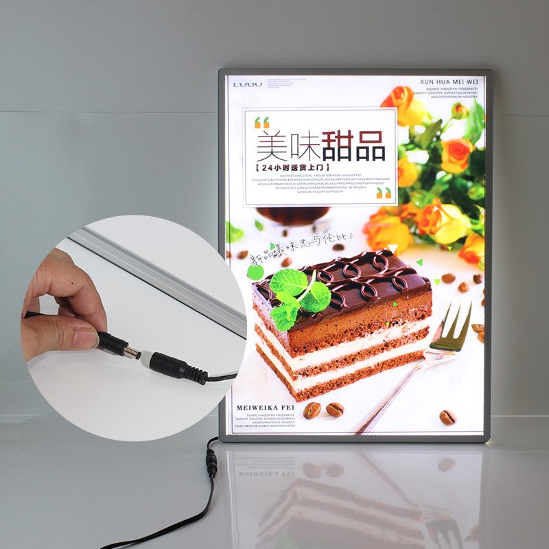 Popular A2/A3 Slim LED Menu Board Double Sided Advertising Light Boxes Restaurant Use Tempered Glass Sign Rectangle Similar A4