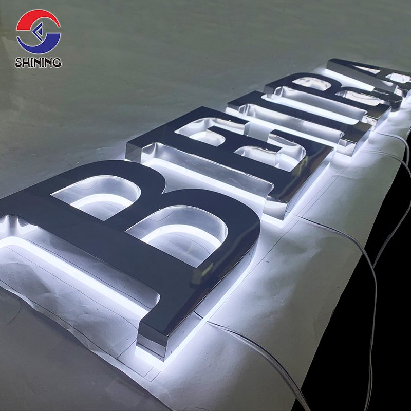 Shining Sign 3d Illuminated Logo Custom Acrylic Metal Back-lit Letters Stainless Steel Advertising Signs Electroplating Painting