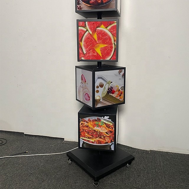 Factory Custom Stand Revolving Box Light Led Poster Menu Board Cubic Display Advertising Rotating Light Box