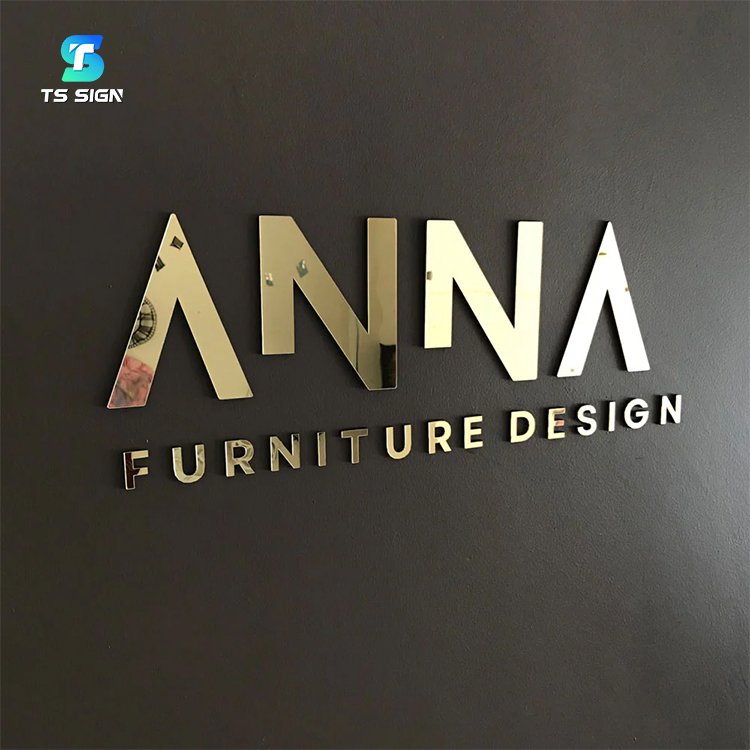 Acrylic Mirror Wall Logo Self Adhesive Removable 3D Letter Sign For Business Name