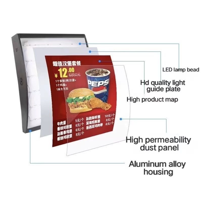 Mall fast food restaurant hanging order plate LED menu plate light box frame display restaurant menu board