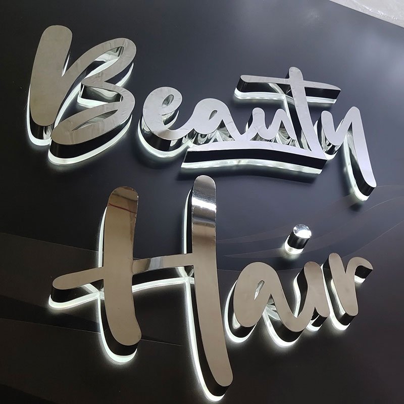 Brushed Chromed Led Backlit Letters Logo Light Business Stainless Steel Channel Letter Outdoor Acrylic 3D Led Backlit Sign Board