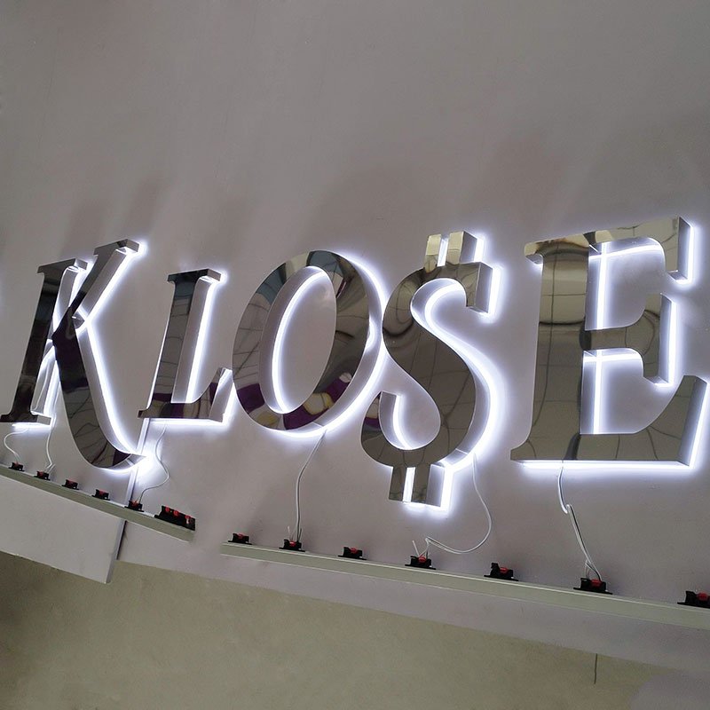 Brushed Chromed Led Backlit Letters Logo Light Business Stainless Steel Channel Letter Outdoor Acrylic 3D Led Backlit Sign Board