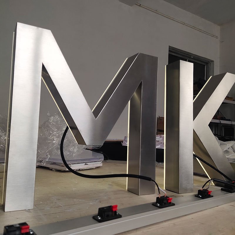 Brushed Chromed Led Backlit Letters Logo Light Business Stainless Steel Channel Letter Outdoor Acrylic 3D Led Backlit Sign Board