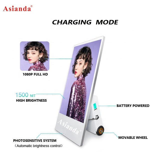 43 Inch Standalone Totem Kiosk Foldable Portable Advertising Battery Powered Digital Signage LCD Poster Screen Display