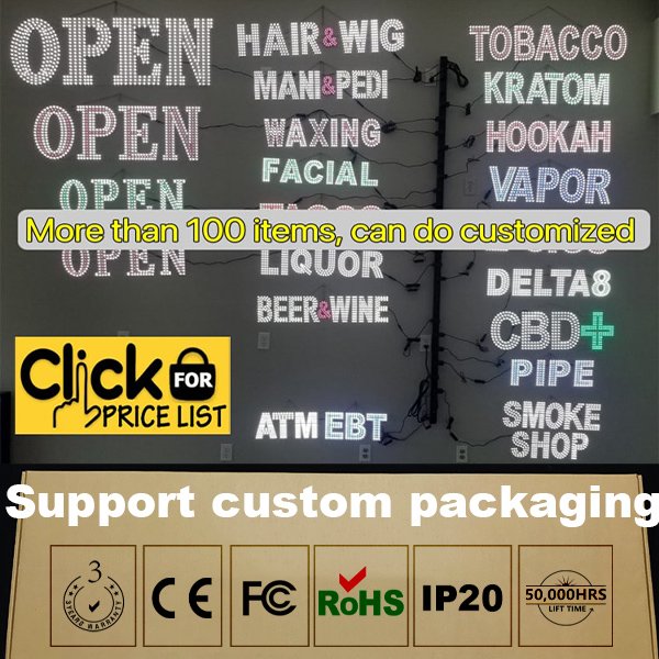 Custom led sign smoke shop led illuminated board advertising letter logo light happy birthday open sign led