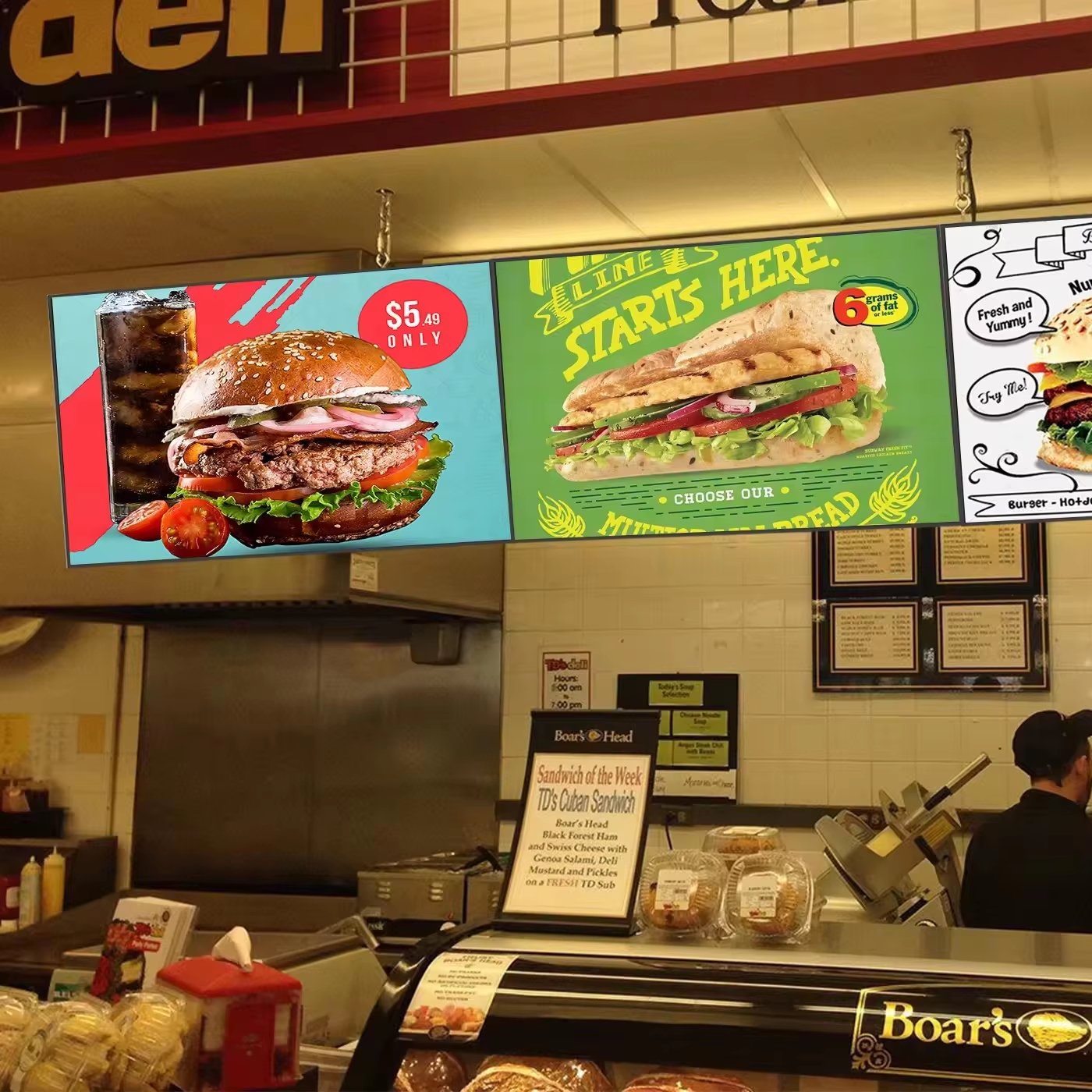 700nits 7X24H 43 inch Wall Mounted Lcd Digital Signage 55Inch Indoor Android Digital Menu Board For Restaurant Fast Food