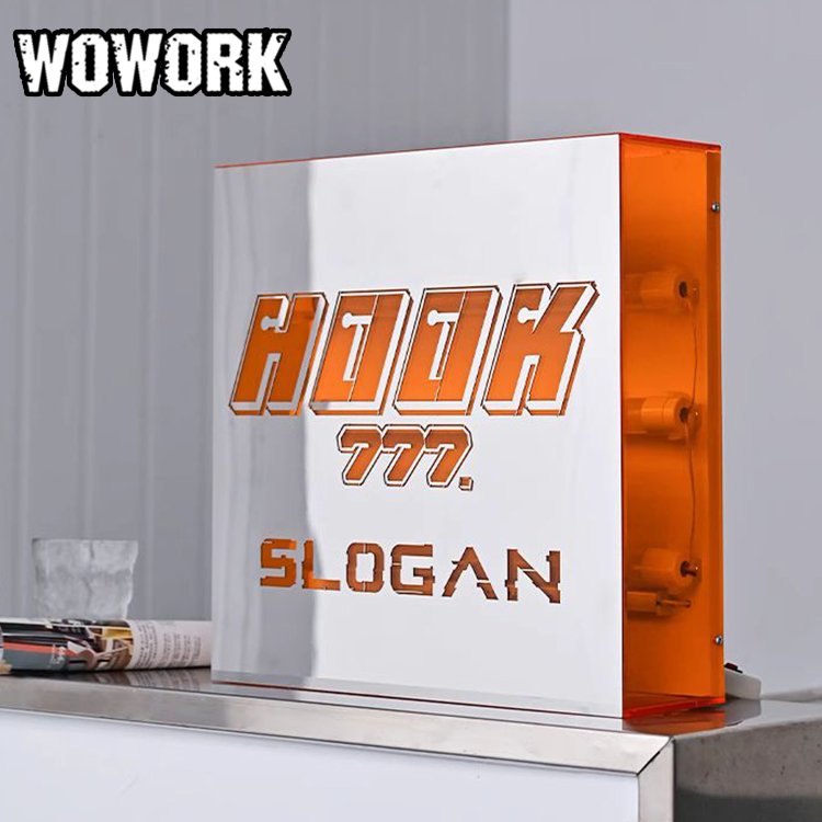 WOWORK Customizable Reflective led Logo mirror Iron Art slim Hanging advertising Light Box sign for Coffee Bars Pubs Shop Decor