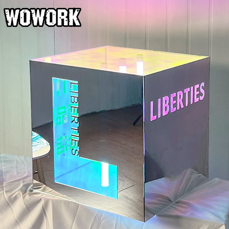 WOWORK Customizable Reflective led Logo mirror Iron Art slim Hanging advertising Light Box sign for Coffee Bars Pubs Shop Decor