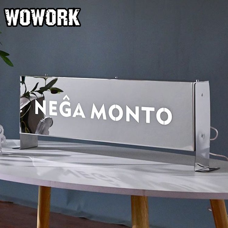 WOWORK Customizable Reflective led Logo mirror Iron Art slim Hanging advertising Light Box sign for Coffee Bars Pubs Shop Decor