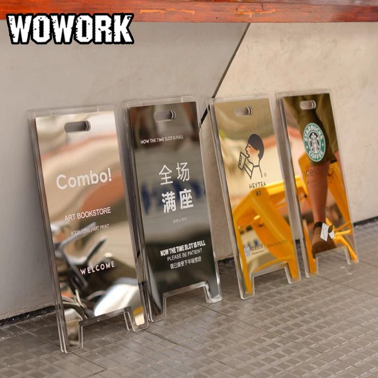 WOWORK Customizable Reflective led Logo mirror Iron Art slim Hanging advertising Light Box sign for Coffee Bars Pubs Shop Decor