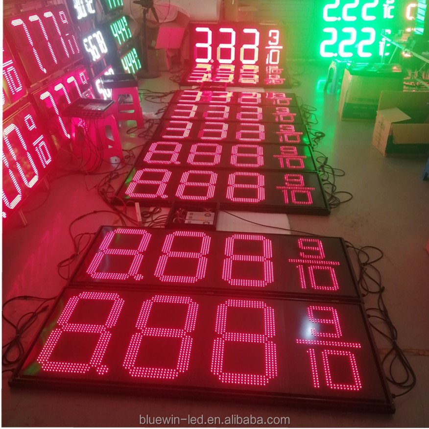 Gas station advertising totem pylon sign diesel fuel oil gas petrol led gas price sign board panel display screen.