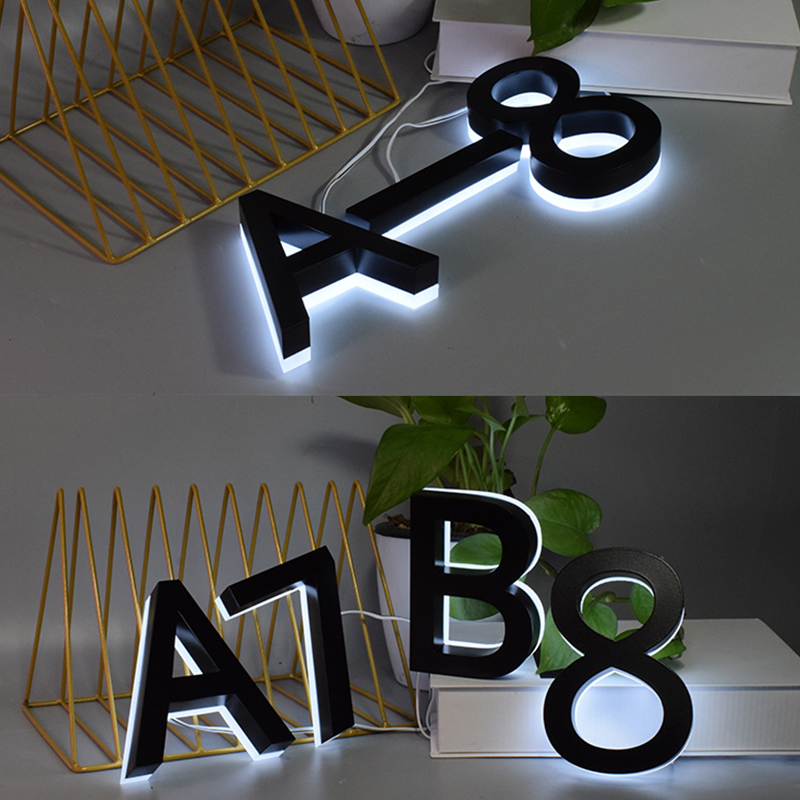LED Black House Numbers and Letters Outdoor Indoor Waterproof Home Hotel Door Plates Stainless Customize Logo Address Sign